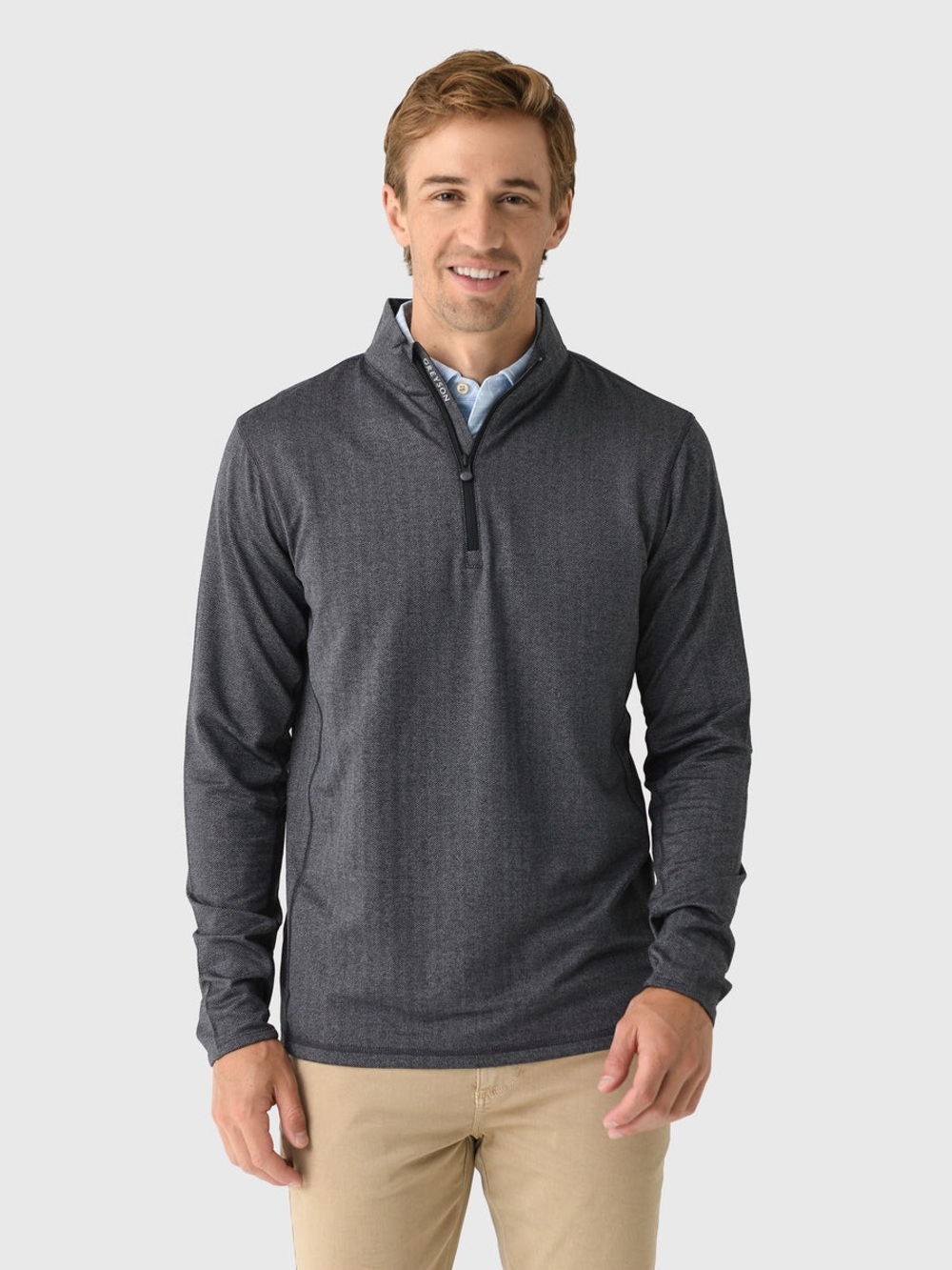 Greyson Clothiers | Tate Herringbone Mockneck Quarter-Zip | Black | Size Medium